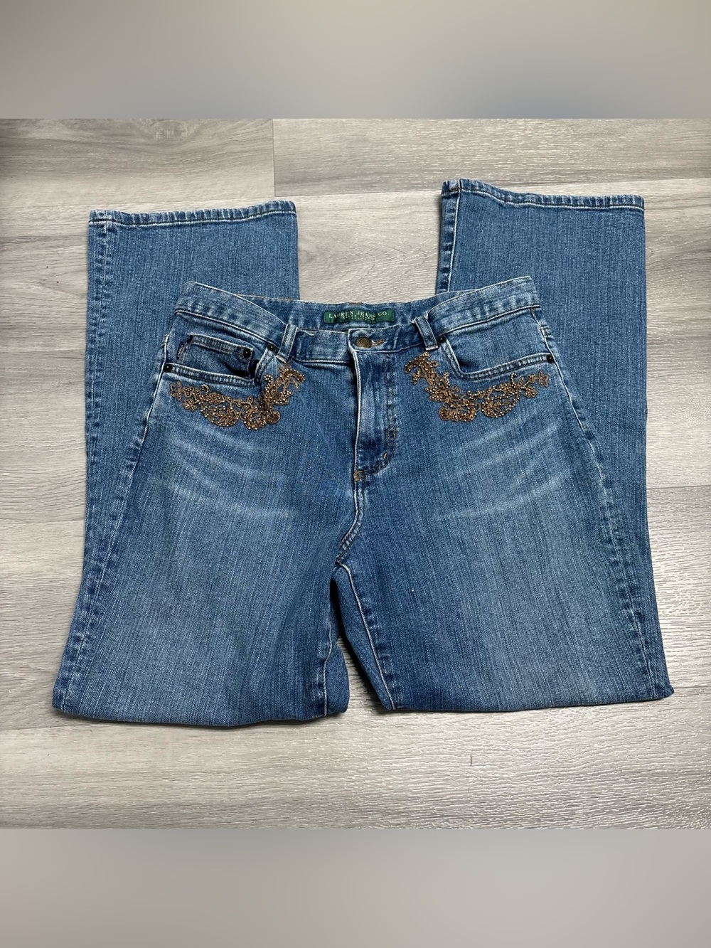 Lauren Ralph Lauren Embellished Y2K Western Boho Statement Vintage Blue Jeans 8P
